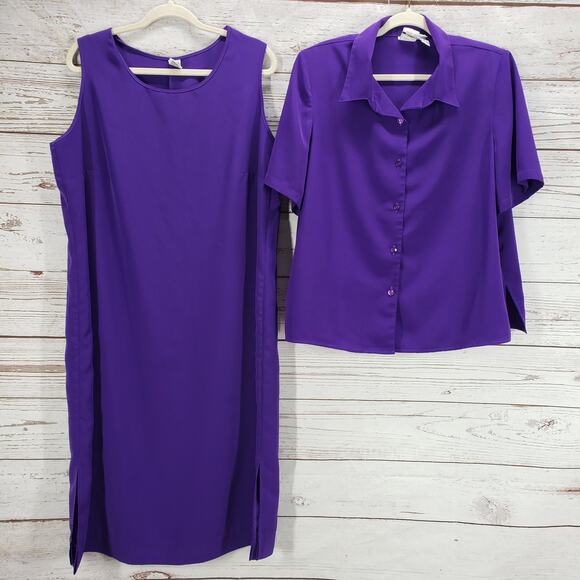 Roaman's Women's Purple Short Sleeve Top Dress 2 Piece Set Size A8 - Picture 1 of 9